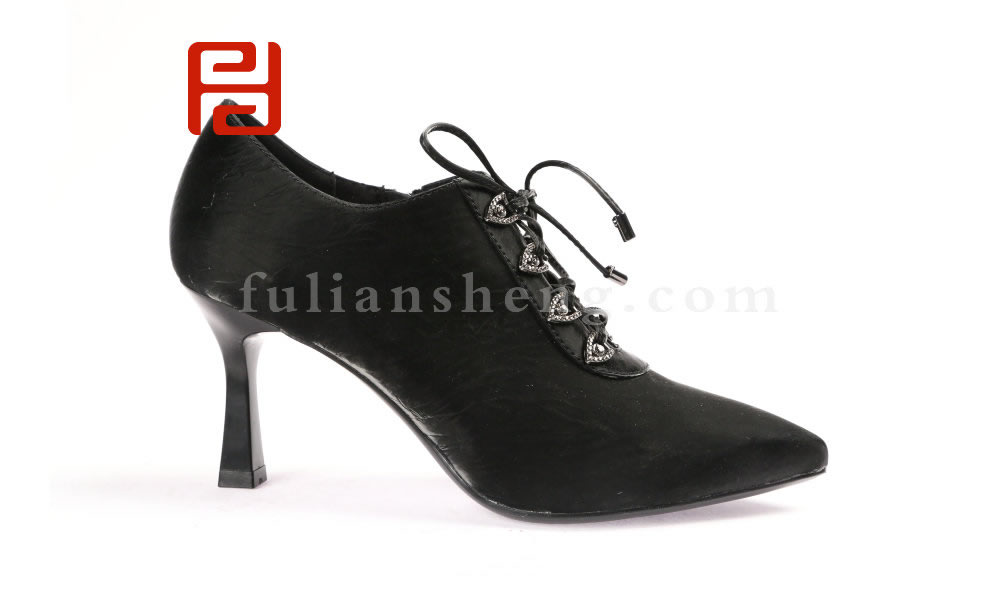 福連升春款單鞋黑色高跟鞋百搭休閑鞋工作通勤細跟女鞋子圖片