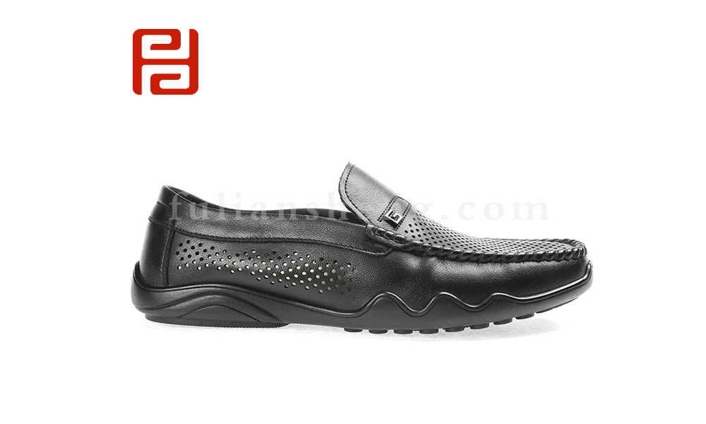 福連升牛皮一腳蹬休閑商務男鞋 沖孔透氣百搭懶人男鞋圖片