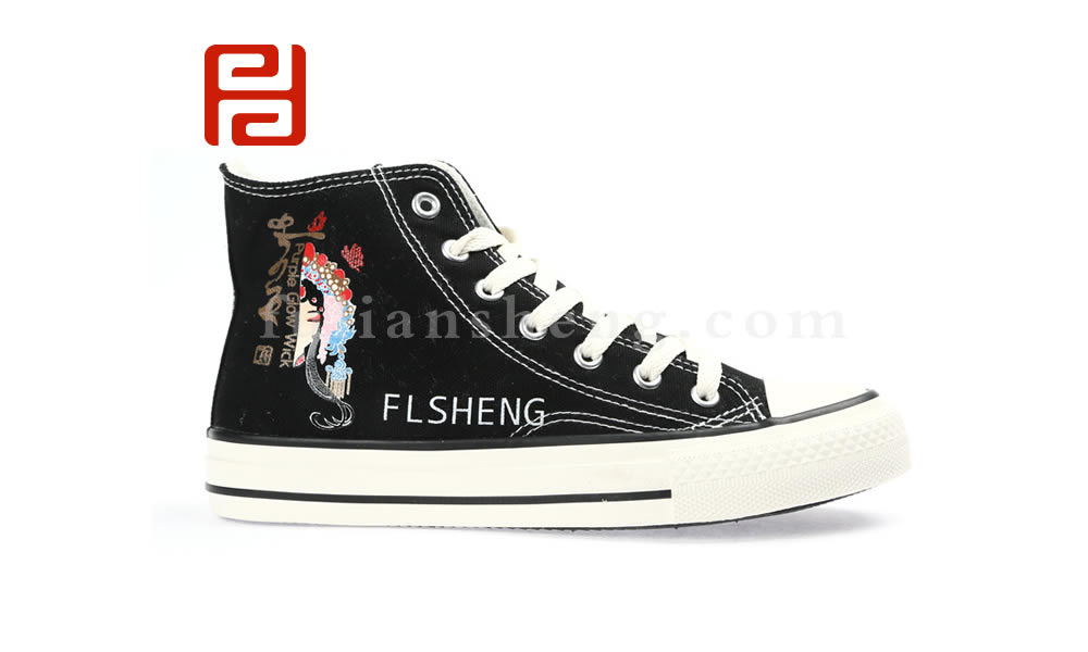 中國風高幫帆布鞋 臉譜刺繡情侶鞋潮流百搭休閑布鞋圖片