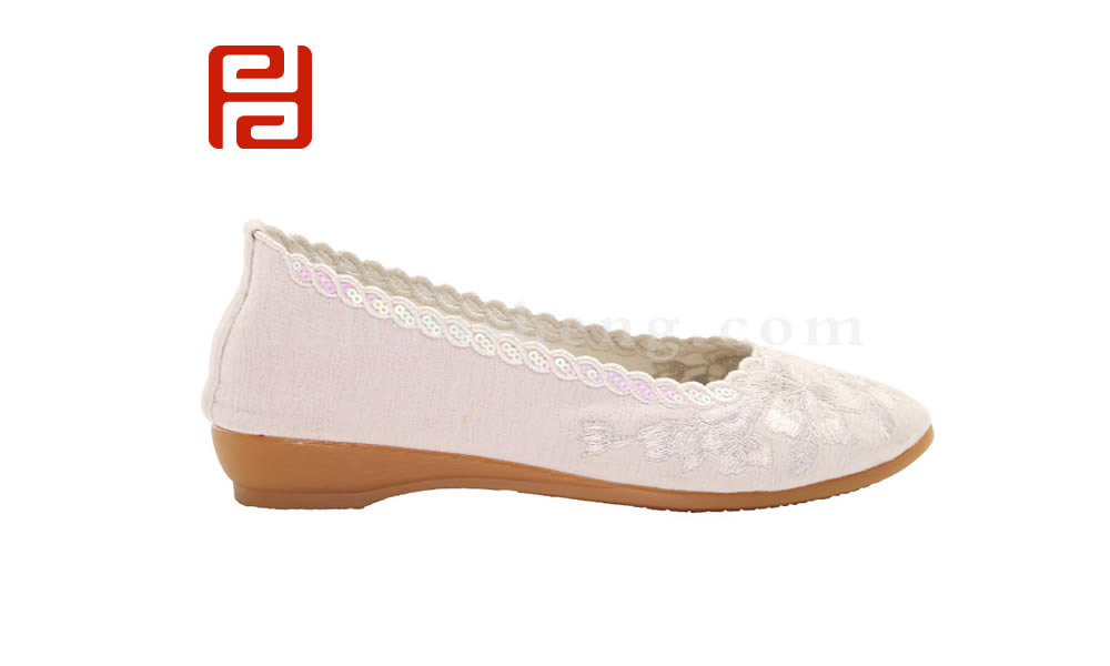 福連升夏款女士刺繡坡跟亞麻透氣淺口老北京布鞋圖片