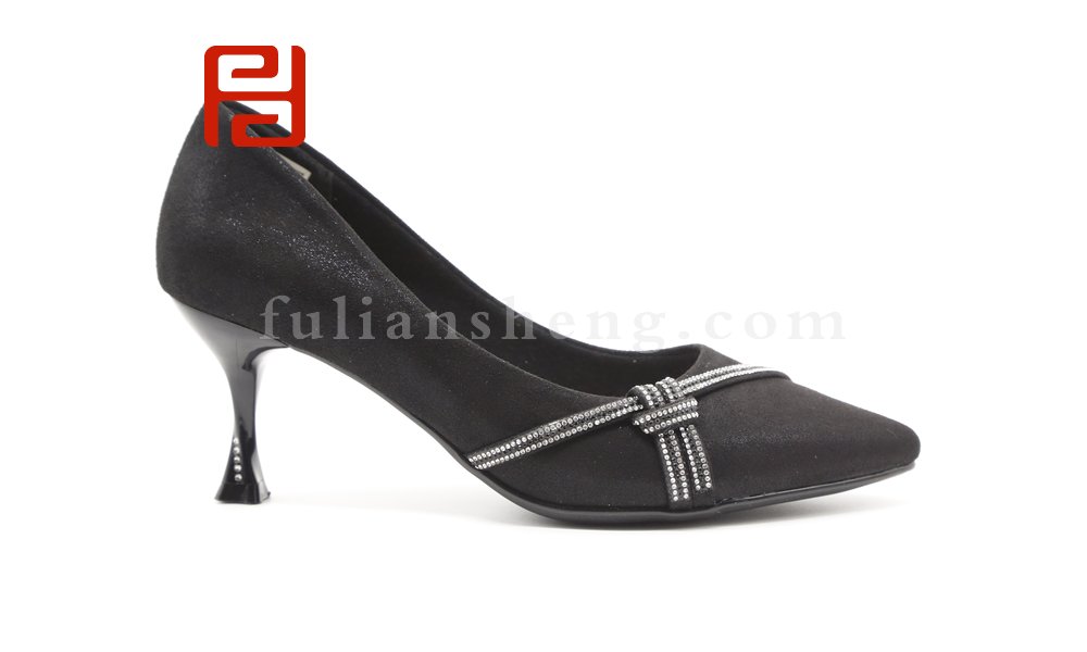 福連升水鉆女秋季新款尖頭中跟單鞋女細跟淺口時尚女鞋圖片