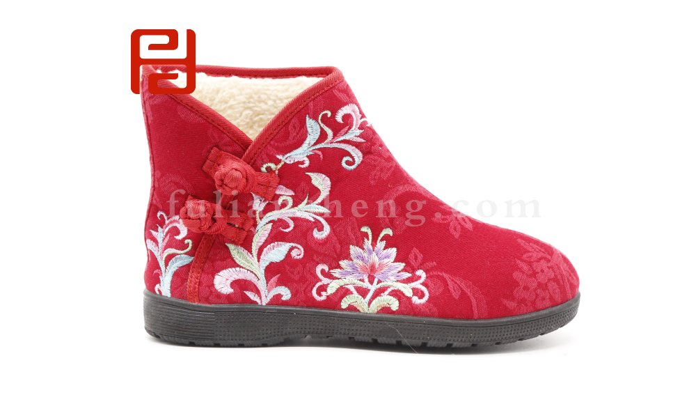 福連升老北京布鞋女冬季加絨保暖民族風繡花短靴圖片