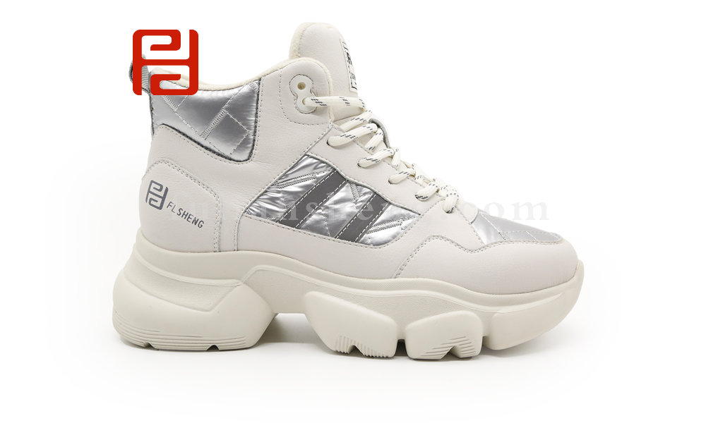 福連升2020冬季新款時尚運動百搭高幫厚底顯高牛皮老爹鞋圖片