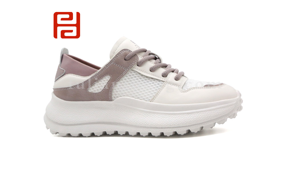 福連升夏季女鞋休閑生活時尚休閑真皮+網(wǎng)紗面料