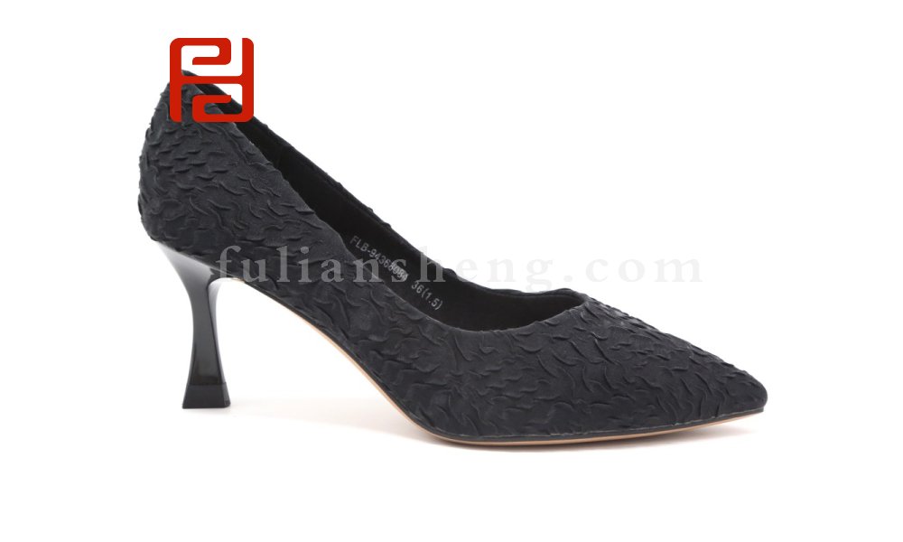 福連升女鞋優雅高跟鞋細跟尖頭淺口黑色褶皺春秋新款圖片
