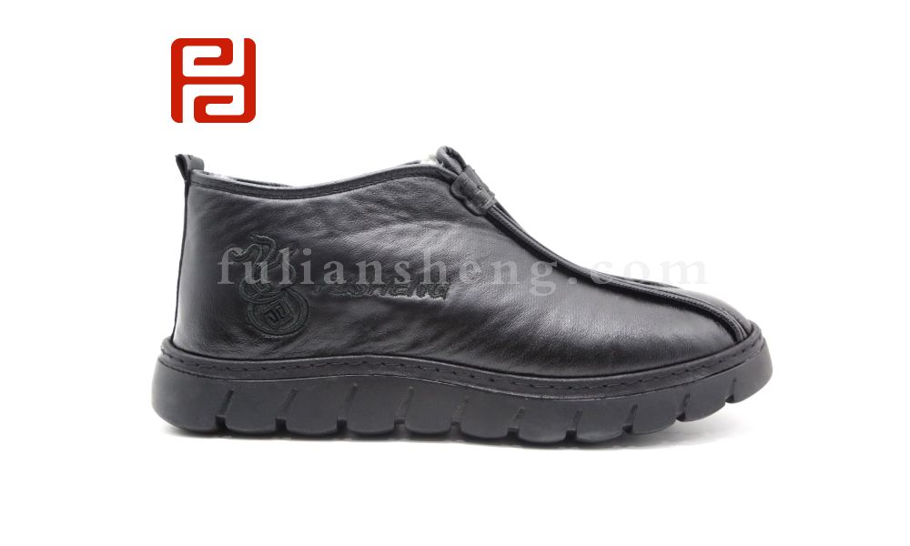 福連升休閑鞋冬季保暖加絨男鞋中幫國(guó)風(fēng)一腳蹬舒適鞋子圖片