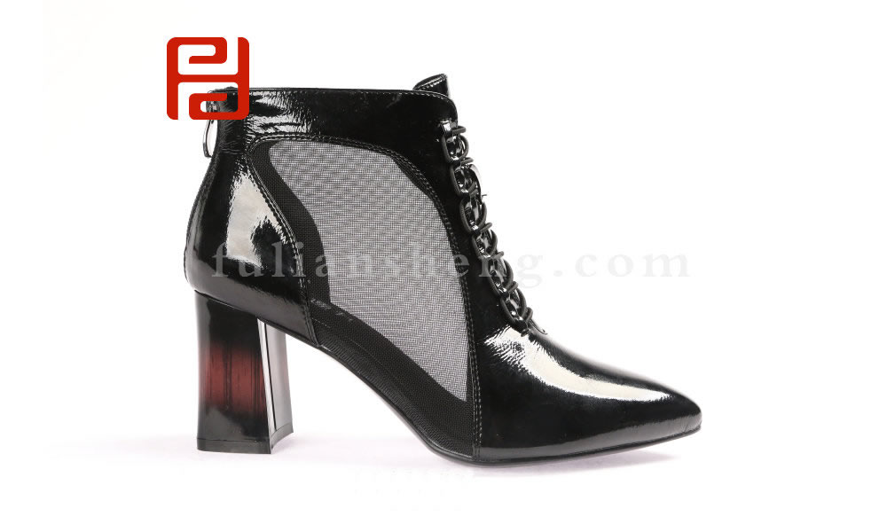 福連升女鞋高跟鞋網紗單鞋粗跟涼鞋鏤空網靴涼靴(圖1)