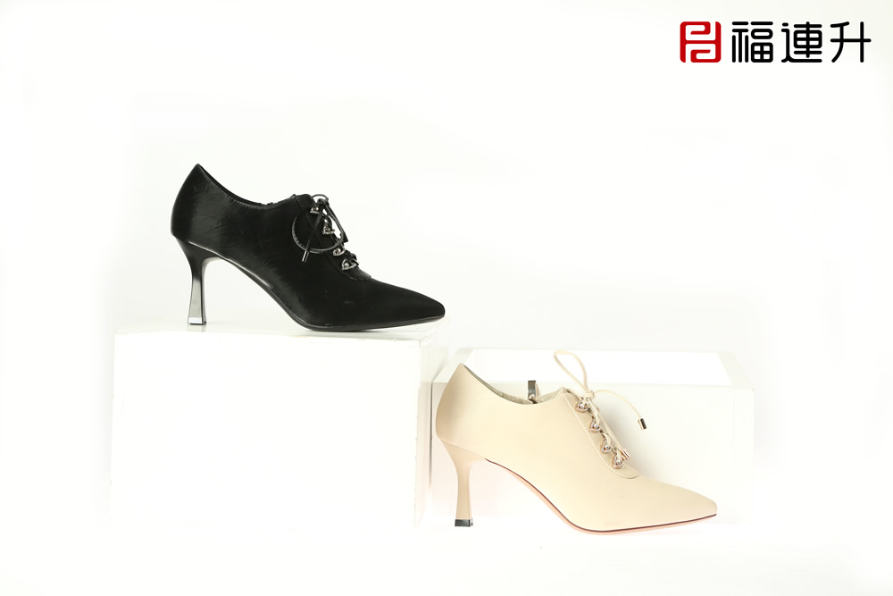 福連升春款單鞋黑色高跟鞋百搭休閑鞋工作通勤細跟女鞋子(圖1)